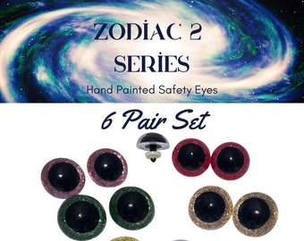 6 PAIA Occhi di sicurezza Serie Zodiac-2 Dipinti a mano da 10 mm a 30 mm Fantasia per arti e mestieri Bambola Orsacchiotto da usare all'uncinetto Cucire a maglia Occhi artigianali ZOPE-2