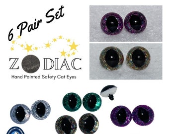 Cat Safety Eyes Hand Painted Zodiac Series 6 Pair 12mm to 25mm Dragon Mermaid Pixie Frog Monster Use in Sew Crochet Amigurumi Craft ZOSPE