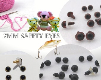 12 PAIR 7mm Plastic Safety EYES  For Sewing, Crochet, Amigurumi, Arts & Crafts, Teddy Bears, Dolls, Plush Animals,  Miniatures PE-1