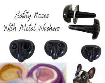 10 Plastic Safety Noses Size 7mm to 16mm with Metal Washers for Needle Felting, Sculpture, Teddy Bear, Puppy Dog, Cat, Fantasy Art  EN-1