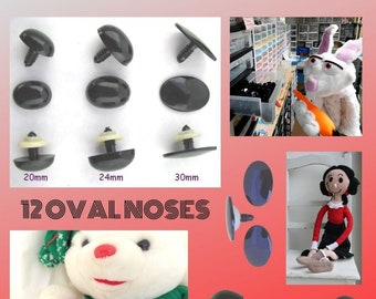 12 nez de sécurité ovales en plastique 20 mm ou 24 mm ou 27 mm ou 30 mm, boutons de nez, yeux pour grande marionnette ours en peluche, poupée, couture, crochet, travaux manuels