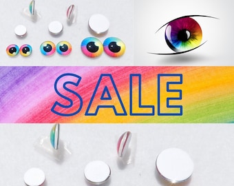 12 Pair Glass Cabochon Eyes SECONDS Sale Rainbow Color Size 8mm to 14mm Doll Sculpture Carving Polymer Clay Jewelry Design Felting CAB-RDOT