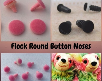 12 Safety Noses or Eyes Flock Round Button Style 6 to 17mm with Washers for Bunny Mouse Kitty Cat Teddy Bear Crochet Sew Needle Felting FRBN