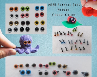 24 Pair Plastic Eyes with Straight Stems 4mm or 5mm Choose One Color for Miniature Projects, Dolls, Teddy Bears, Fairies  ( PPE-1 )