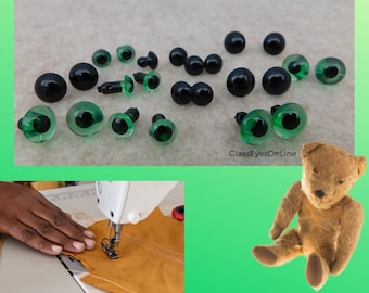 6 Pair Sew On Plastic Eyes 6mm or 8mm Solid Black & Emerald Green for Needle Felting, Sewing, Teddy Bears, Dolls, Plush Animals SORP3