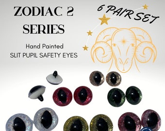 6 Pair Safety Eyes Slit Pupil Zodiac-2 Hand Painted Set 12mm to 25mm Dragon Kitty Cat Mermaid Pixie Sew Crochet Puppet Craft ZOSPE-2
