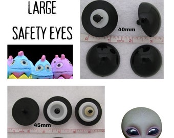 2 Pair 40mm or  45mm BLACK Plastic Safety Eyes with washers for puppets, dolls, teddy bears, fantasy characters and monsters ( PE-1 )