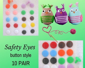 10 PAIR 10mm or 13mm or 17mm Safety Eyes, Noses, Buttons Flat No Pupil for Teddy Bear, Doll, Cartoon, Anime, Crochet, Sew, Amigurumi RBE-1