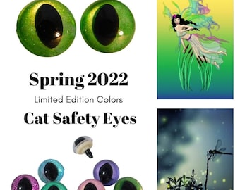 2 PAIR Cat Safety Eyes Hand Painted Spring Ltd. Edition Colors with Washers 16mm to 30mm Crochet Sewing Crafts Cat Dragon Frog Monster SPSP