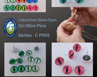 1 PAIR Glass Cabochon Dragon Eyes On Wire Pins Slit Pupils Size 8mm to 14mm Puppetry Sculpture Carving Polymer Clay Craft  CAB-PIN-C-Series