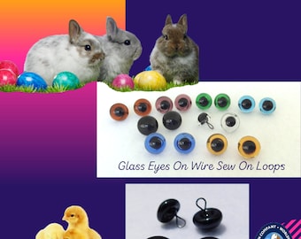 6 PAIRES d'yeux en verre avec passants métalliques à coudre au choix : 4 mm à 8 mm et couleur