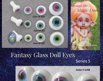 1 PAIR Glass Eyes For Dolls  6mm or 8mm or 10mm or 12mm Fantasy Colors for Doll, Fairy, Mermaid, Ooak, Sculpture, Polymer Clay, Bisque FGDE