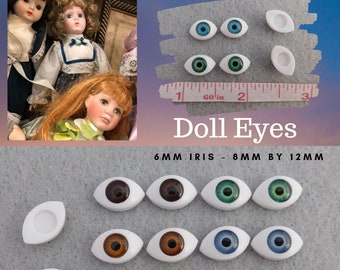 6 PAIR Doll Eyes Plastic Oval Craft Eyes 6mm Iris Overall Size 8mm x 12mm  For Troll Puppet Fairy Sculpture Carving Jewelry Design  A-1