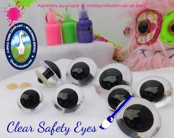 6 PAIR Clear Safety Eyes 6mm to 34mm Paint Backs or Leave Clear To See Through For Crafts Sewing Crochet Teddy Bears, Dolls, Monsters