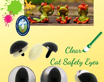 2 PAIR Cat Eyes 25mm or 28mm or  30mm SLIT Pupil Safety Eyes & Plastic Washers Dragon, Frog, Cat, Fantasy Creature, Sewing, Crochet- CSPE-1