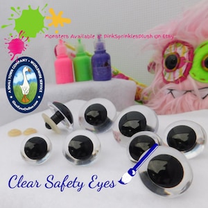 6 PAIR Clear Safety Eyes 6mm to 34mm Paint Backs or Leave Clear To See Through For Crafts Sewing Crochet Teddy Bears, Dolls, Monsters