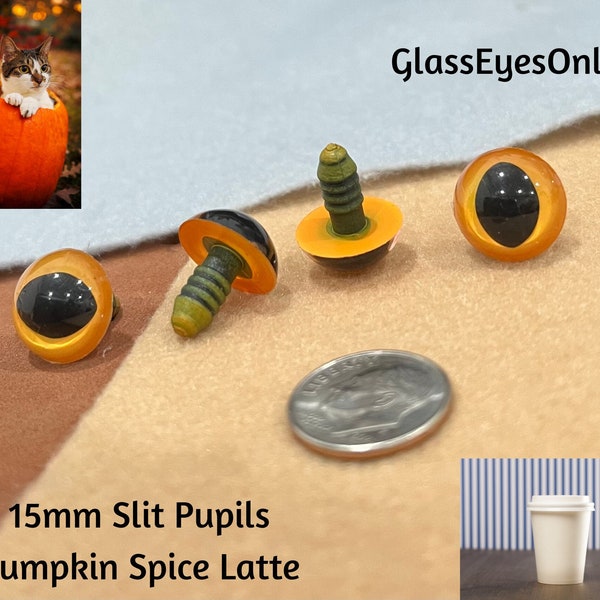 LIMITED TIME OFFER** 6 Pair Safety Eyes with Slit Pupils 15mm Pumpkin Spice Latte Color, Cats, Dragons, Goats, Frogs, Monsters, Creatures