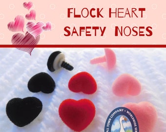 12 Flock Heart Noses, Buttons, Eyes 13mm to 18mm for Dolls, Teddy Bears, Plush Animals, Puppets, Clowns, Sewing, Crochet, Amigurumi   FHN