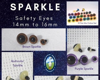 12 PAIR Sparkle Safety Eyes Mix Glitter Colors Size 14mm to 16mm For Teddy Bear Doll Puppet Plush Animal Sew Crochet Crafts  ( SRP-1 )