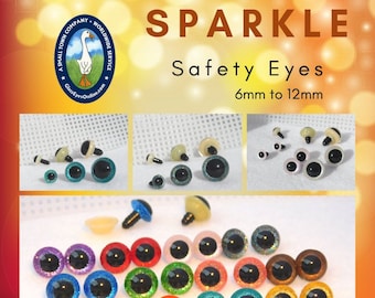 12 PARES de ojos de seguridad de 6 mm, 8 mm, 9 mm, 10 mm o 12 mm con purpurina de colores para ositos de peluche, muñecas, títeres, coser, crochet, amigurumi (SRP-1)