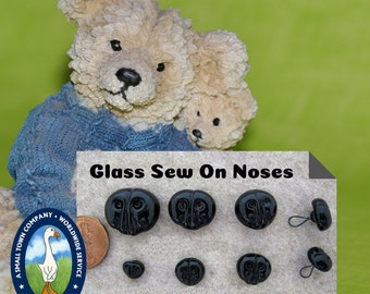 6 Glass Bear Noses Size 8mm  to 18mm Sew On Wire Loops Mix Sizes for Teddy bear, Puppy, Plush Animal, Fantasy Creatures  (GN-1)