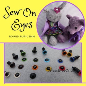 6 Pair 5mm SEW ON Plastic Safety Eyes Choose Color for Dolls, Teddy Bears, Plush Animals, Softies, Sew, Crochet, Needle Felting SORP-1