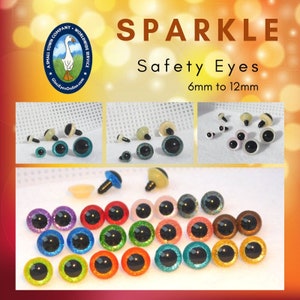 12 PAIR 6mm or 8mm or 9mm or 10mm or 12mm Safety Eyes Sparkle Glitter Colors  teddy bears, dolls, puppets, sew, crochet, amigurumi (SRP-1)