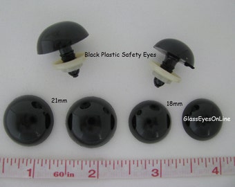 10 PAIRES NOIRS d'yeux de sécurité 18 mm ou 21 mm pour ours en peluche, poupée, marionnette, monstre, peluche animal à coudre au crochet, projets d'artisanat à tricoter PE-1