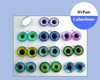 10 PAIR Glass Cabochon Doll Eyes Size 6mm to 16mm with Flat Back Art Doll Sculpture Carving Polymer Clay Jewelry Design  Craft Eyes CAB-F