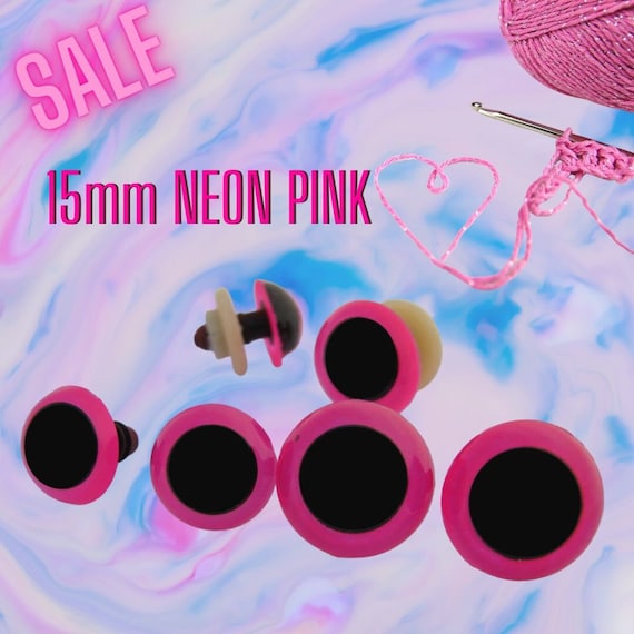 6 Pair Neon Pink Safety Eyes SALE 15mm for Crafts Sewing Crochet Felting Bunny Rabbits, Dolls, Teddy Bears, Fantasy Art NPE-SALE