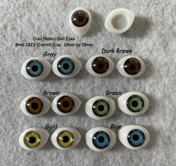 6 PAIR Doll Eyes Oval Plastic 8mm IRIS Overall Size 10mm X 15mm