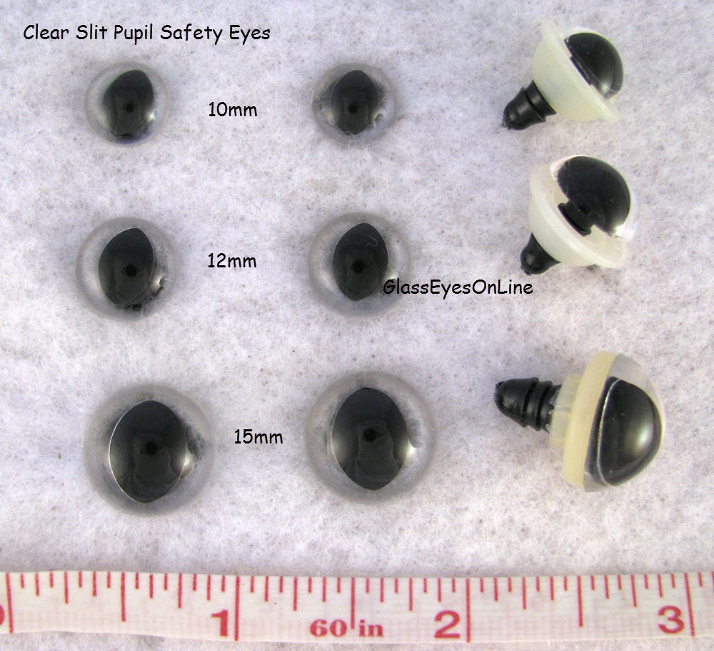12 PAIR Safety Eyes Slit Pupil CLEAR 7.5mm or 10mm or 12mm or 15mm