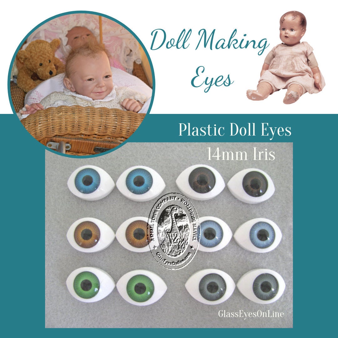 6 PAIR Doll Making Eyes Plastic Oval 14mm IRIS 18mm X 27mm for Dolls, Puppets, Carving, Sculpture, Fantasy Characters ( A-1 )