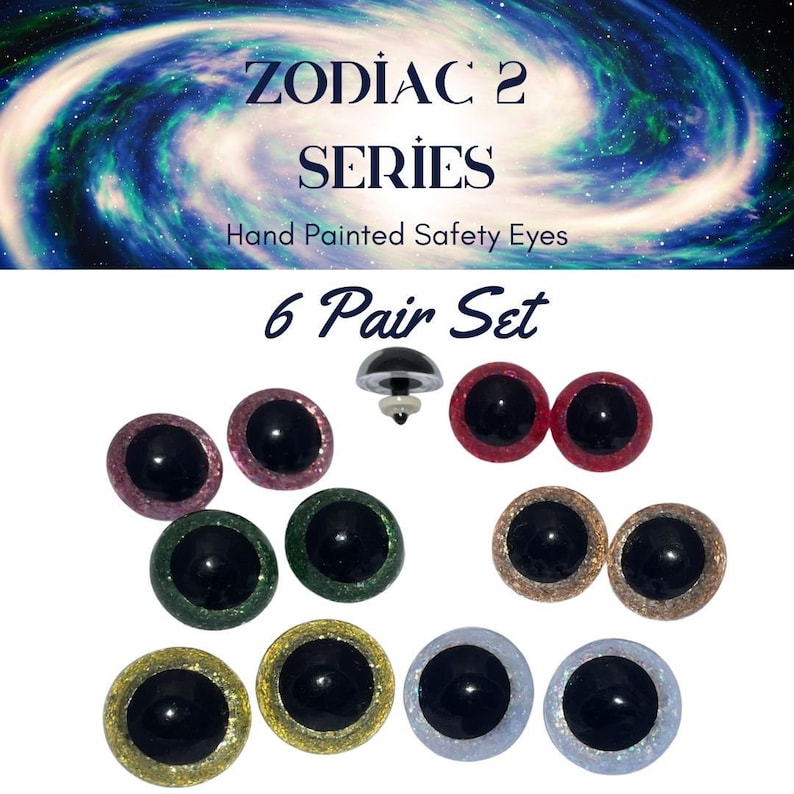 6 PAIR Safety Eyes Zodiac-2 Series Hand Painted 10mm to 30mm Fantasy Arts & Crafts Doll Teddy Bear Use in Crochet Sew Knit Craft Eyes ZOPE-2 image 1