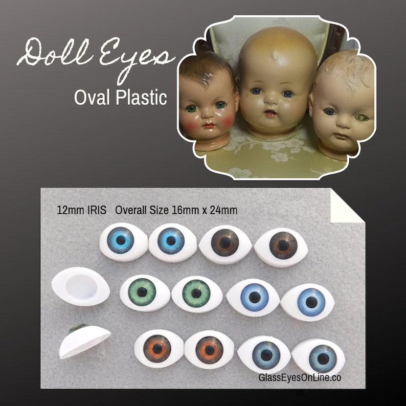 6 PAIR Plastic Doll Eyes Oval 12mm Iris With 16mm by 24mm Etsy