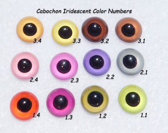 12 Pair Set Glass Cabochon Eyes Iridescent Colors Size 7mm to 12mm For Art Doll Sculpture Clay Carving Crafts Jewelry Fiber Arts CAB-IR-SET