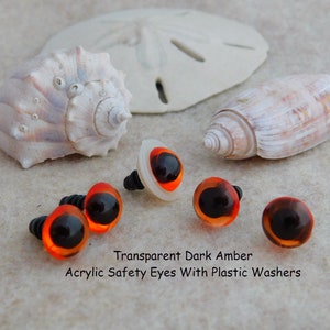 12 PAIR Acrylic Safety Eyes Amber With Plastic Washers 6m or 8mm or 9mm or 10mm or 12mm For Sewing, Crochet, Teddy Bear, Doll, Crafts APE image 4