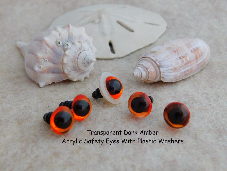 12 PAIR Acrylic Safety Eyes Amber With Plastic Washers 6m or 8mm or 9mm or 10mm or 12mm For Sewing, Crochet, Teddy Bear, Doll, Crafts APE image 4