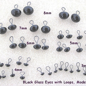 18 PAIR Black Glass Eyes with Wire Loops Assorted Sizes 3mm to 8mm for teddy bears, dolls, sculpture, needle felting, sewing LP-201 image 4