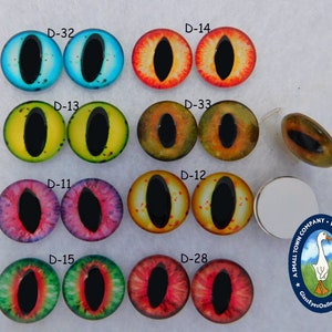 Cabochon Eyes Glass Cat Eyes 1 Pair 8mm to 14mm Jewelry Design, Crafts, Polymer Clay, Felting,  Fantasy Art Doll, Cat, Dragon, Frog  CAB-D