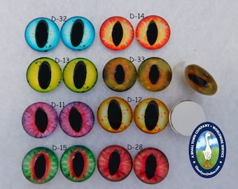 Cabochon Eyes Glass Cat Eyes 1 Pair 8mm to 14mm Jewelry Design, Crafts, Polymer Clay, Felting,  Fantasy Art Doll, Cat, Dragon, Frog  CAB-D