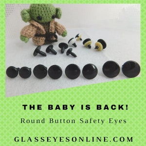 6 Pair Round Flat Black Disc Safety Eyes, Nose, Buttons, 17mm or 24mm or 30mm or 40mm for Puppets, Teddy Bears, Dolls, Sew, Crochet RBE-1