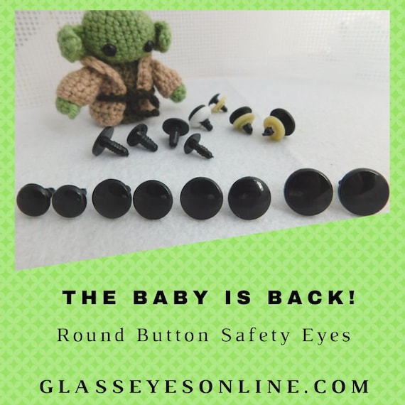 6 Pair Round Flat Black Disc Safety Eyes, Nose, Buttons, 17mm or 24mm or 30mm or 40mm for Puppets, Teddy Bears, Dolls, Sew, Crochet RBE-1