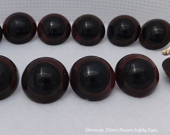 4 PAIR 34mm or 35mm Brown Plastic Safety Eyes For puppet, teddy bear, doll, plush animal, sew, crochet ( PE-1 )