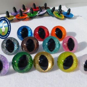 2 PAIR Cat Eyes 25mm or 28mm or 30mm SLIT Pupil Safety Eyes Sparkle Colors Sew, Crochet, Frogs Dragons Kitty Cat Fantasy  Monsters SSP-1