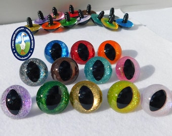 2 PAIR Cat Eyes 25mm or 28mm or 30mm SLIT Pupil Safety Eyes Sparkle Colors Sew, Crochet, Frogs Dragons Kitty Cat Fantasy  Monsters SSP-1