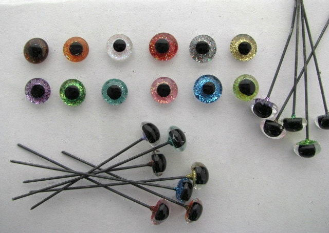 12 PAIR 4mm or 5mm or 6mm or 7mm or 8mm Glass EYES Wire Loops Choose Color  & Size, Needle Felting, Teddy Bear, Doll, Decoy, Lures LP-201 