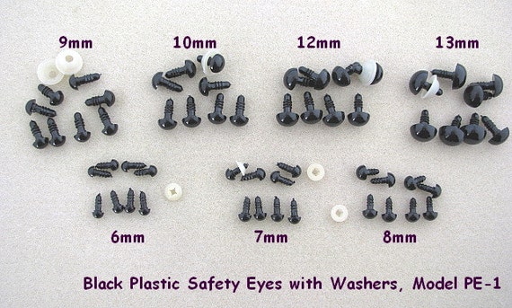 28 PAIR BLACK Plastic Safety Eyes Assorted Sizes 6mm to 13mm for Teddy Bear  Puppet Doll Sewing Crochet Amigurumi PE-28PR 