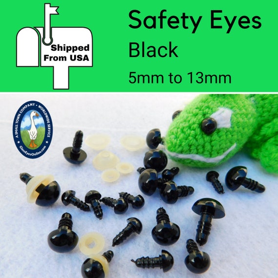 12 PAIR Black Safety Eyes With Washers 5mm 6mm 7mm 8mm 9mm 10mm