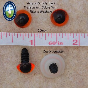 12 PAIR Acrylic Safety Eyes Amber With Plastic Washers 6m or 8mm or 9mm or 10mm or 12mm For Sewing, Crochet, Teddy Bear, Doll, Crafts APE image 5